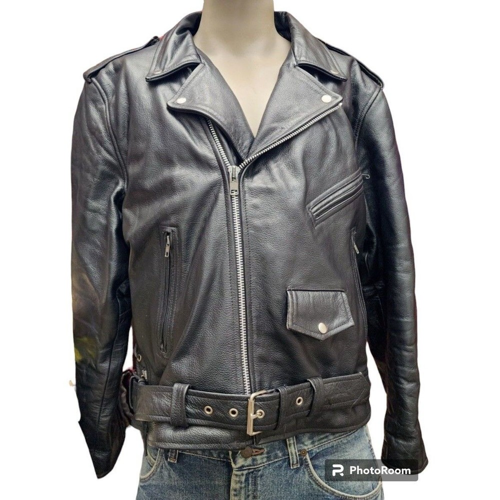 Hot Leathers HEAVY Black Biker Jacket Size 50 w/Zip Thinsulate Liner Motorcycle